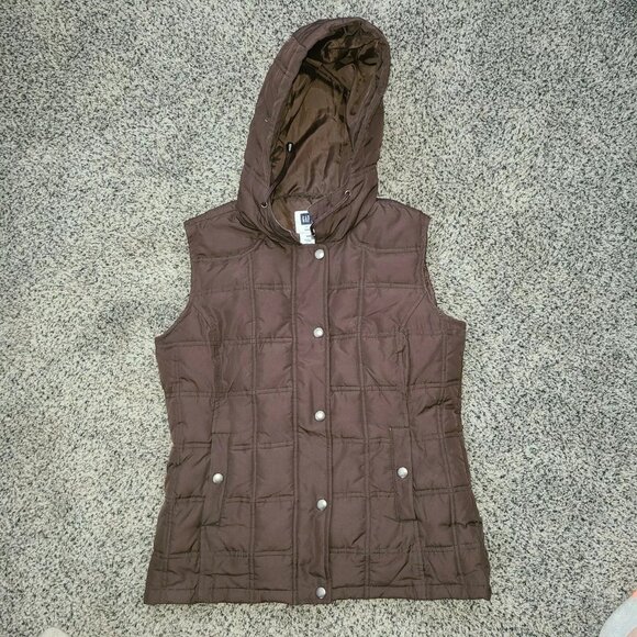 Gap ladies size XS brown vest puffer jacket hooded ladies F2 - Picture 1 of 2